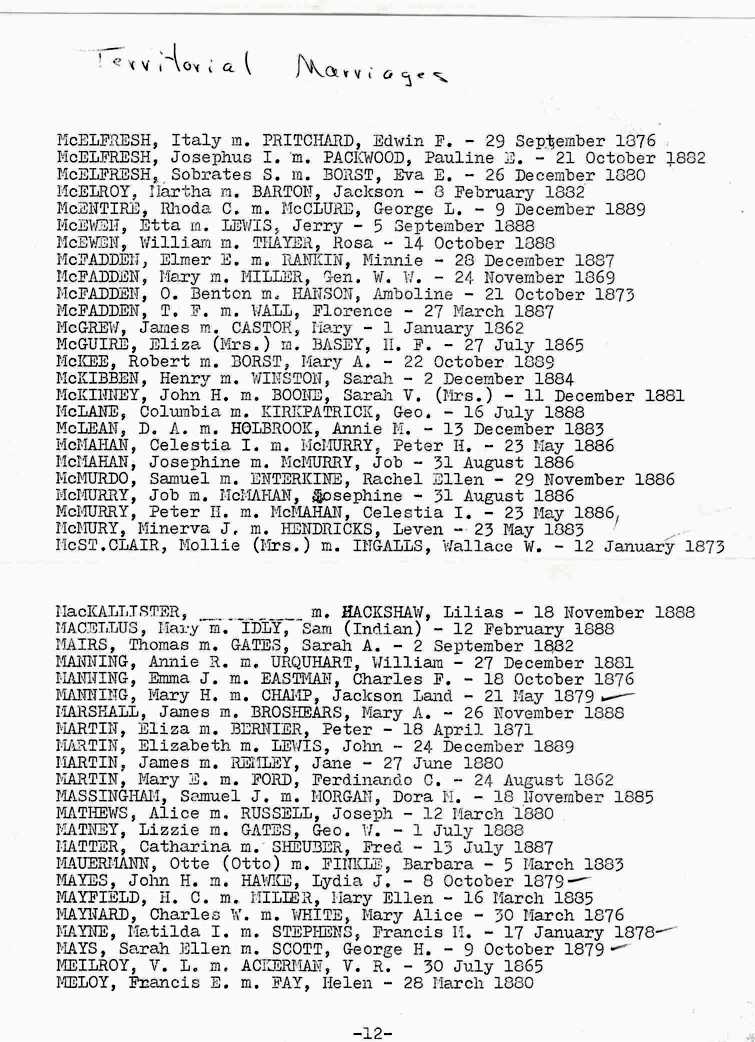 Lewis Co. Marriages